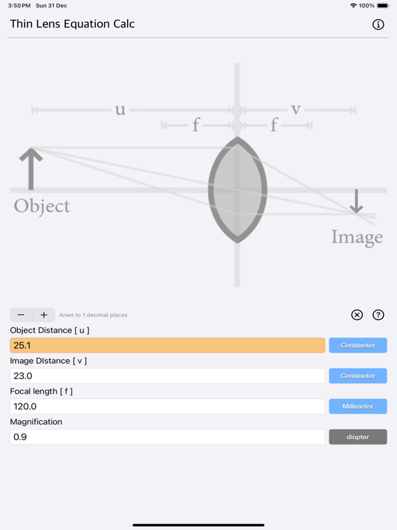 Thin_Lens_Equation_Calc iPadOS App Screenshot 4