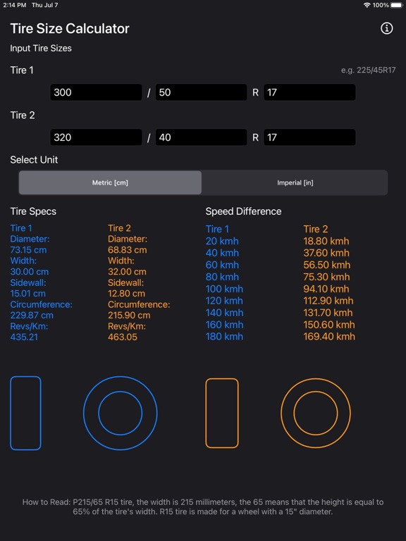 Tire_Size_Calculator_Plus iPadOS App Screenshot 1