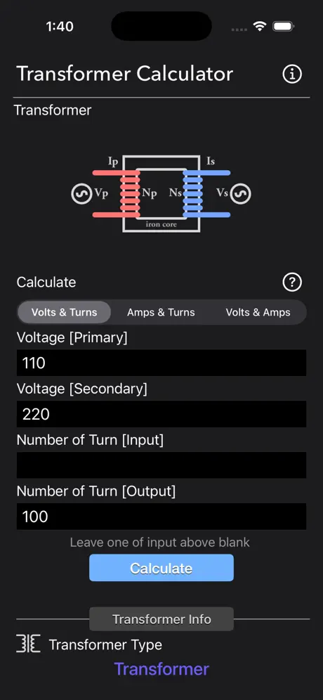 Transformer_Calculator_Plus iOS App Screenshot 1