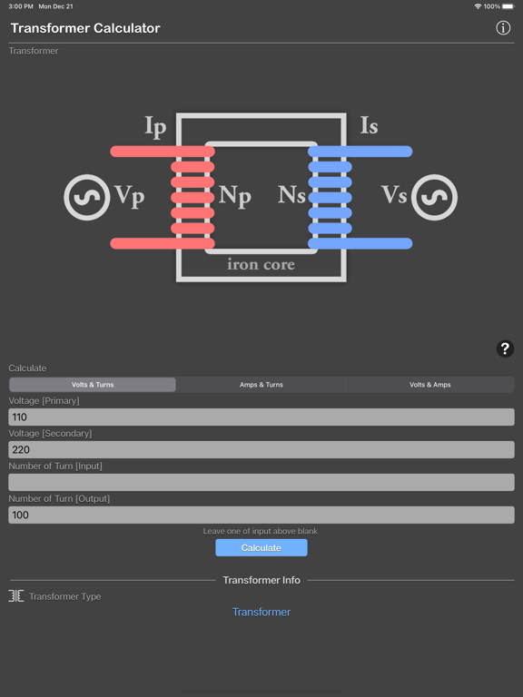 Transformer_Calculator_Plus iPadOS App Screenshot 1