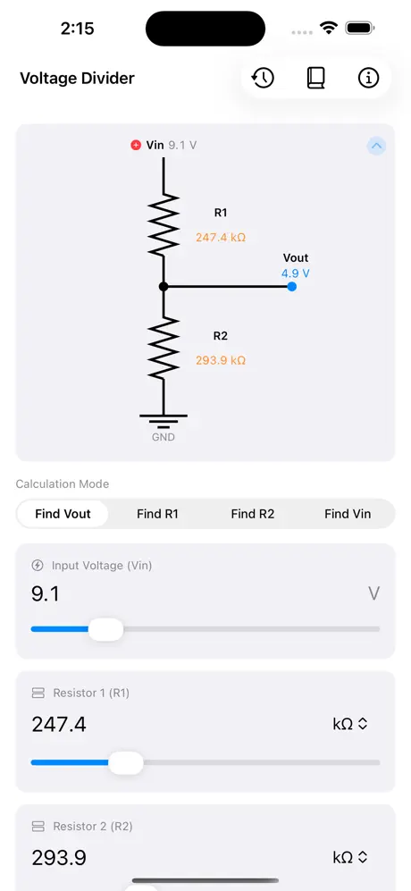 Voltage_Divider_Calc iOS App Screenshot 1