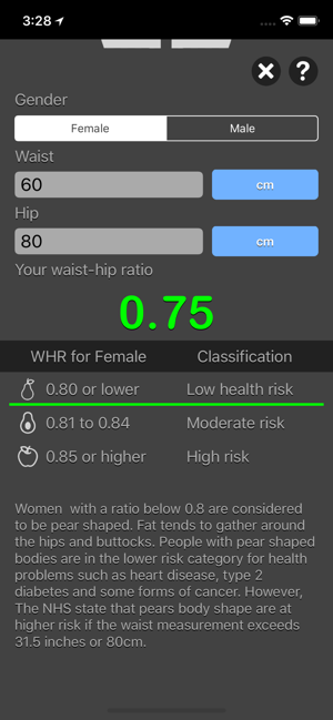 Waist to Hip Ratio Calc iOS App for iPhone and iPad