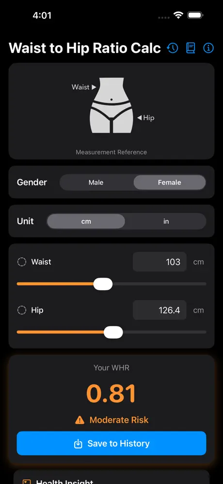 Waist_to_Hip_Ratio_Calc iOS App Screenshot 2