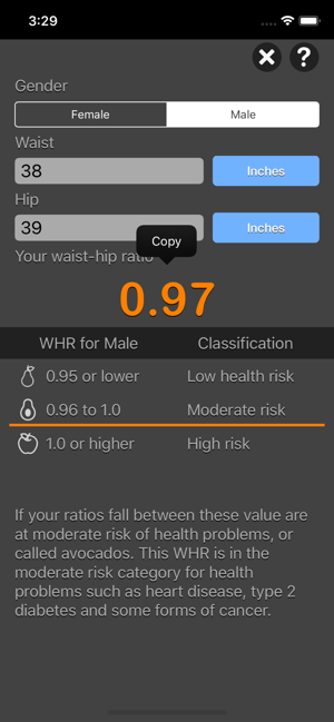 Waist to Hip Ratio Calc iOS App for iPhone and iPad