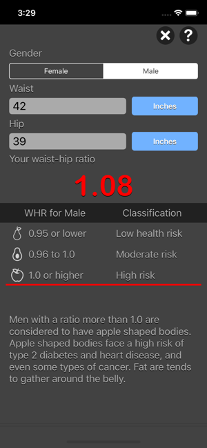 Waist to Hip Ratio Calc iOS App for iPhone and iPad