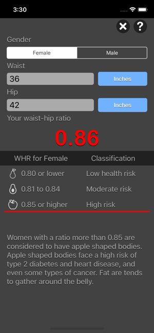 Waist to Hip Ratio Calc iOS App for iPhone and iPad