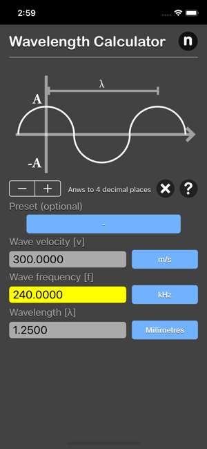 Wavelength Calculator iOS App for iPhone and iPad