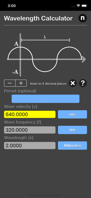 Wavelength Calculator iOS App for iPhone and iPad