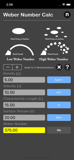Weber Number Calculator iOS App for iPhone and iPad