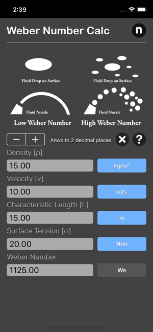 Weber Number Calculator iOS App for iPhone and iPad
