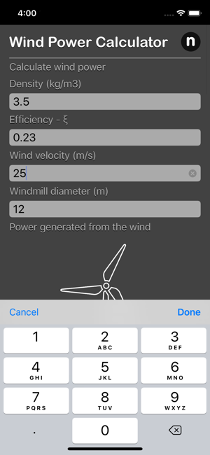 Wind Power Calculator iOS App for iPhone and iPad