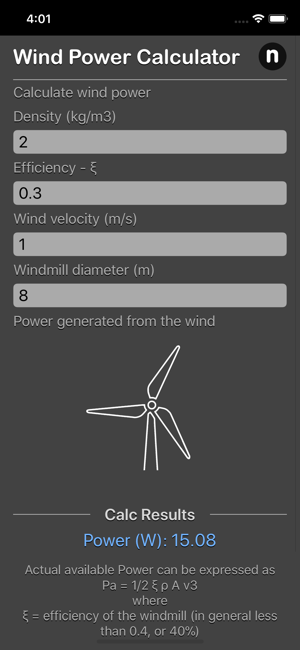 Wind Power Calculator iOS App for iPhone and iPad