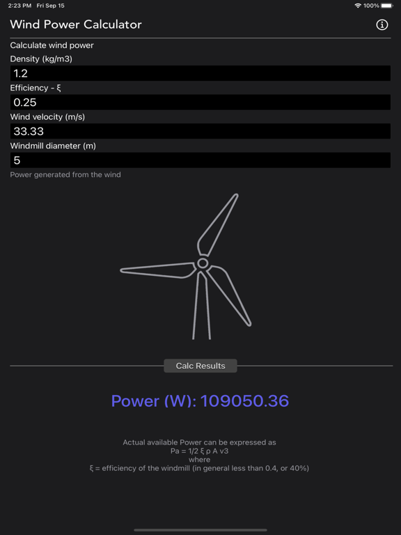 Wind_Power_Calculator iPadOS App Screenshot 3