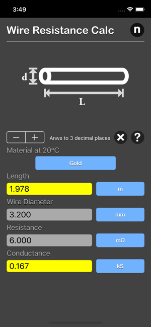 Wire Resistance Calc iOS App for iPhone and iPad