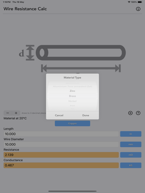 Wire_Resistance_Calc iPadOS App Screenshot 2