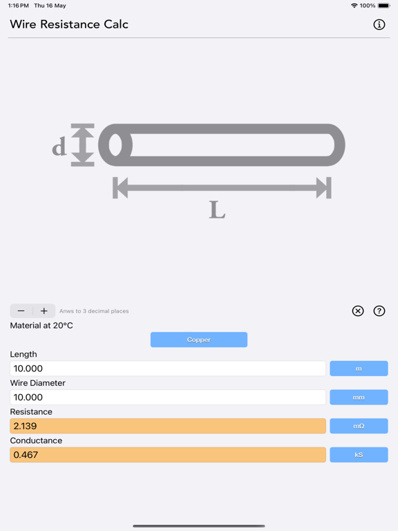 Wire_Resistance_Calc iPadOS App Screenshot 4